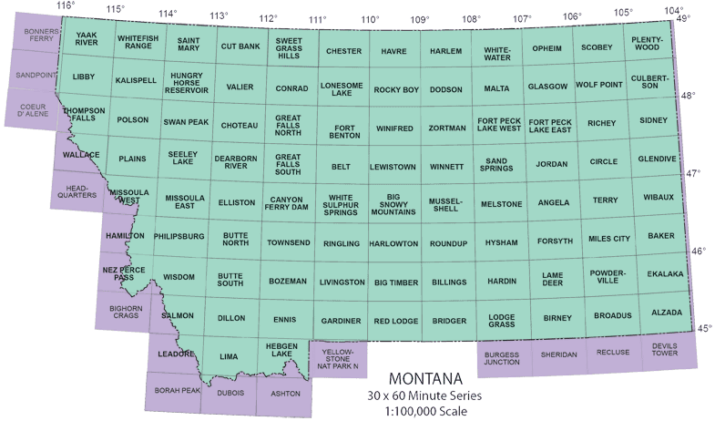 indices to 100k Montana topo maps