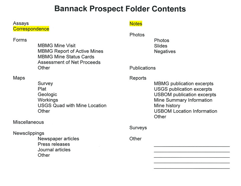 item thumbnail for Bannack Prospect Folder Contents