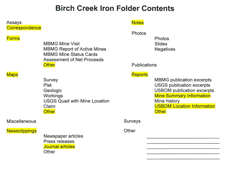 item thumbnail for Birch Creek Iron Folder Contents