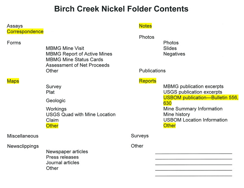 item thumbnail for Birch Creek Nickel Folder Contents