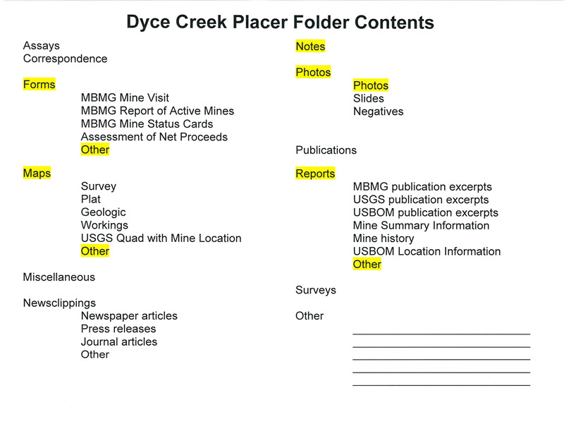 item thumbnail for Dyce Creek Placer Folder Contents