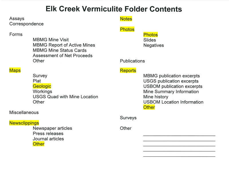 item thumbnail for Elk Creek Vermiculite Folder Contents