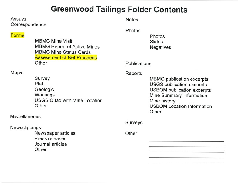 item thumbnail for Greenwood Tailings Folder Contents