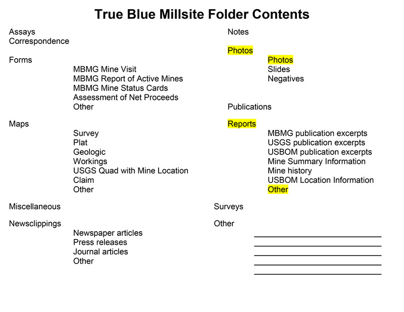 item thumbnail for True Blue Millsite Folder Contents