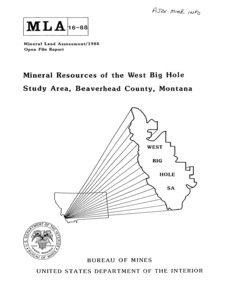 item thumbnail for Mineral Resources of the West Big Hole Study Area, Beaverhead County, Montana