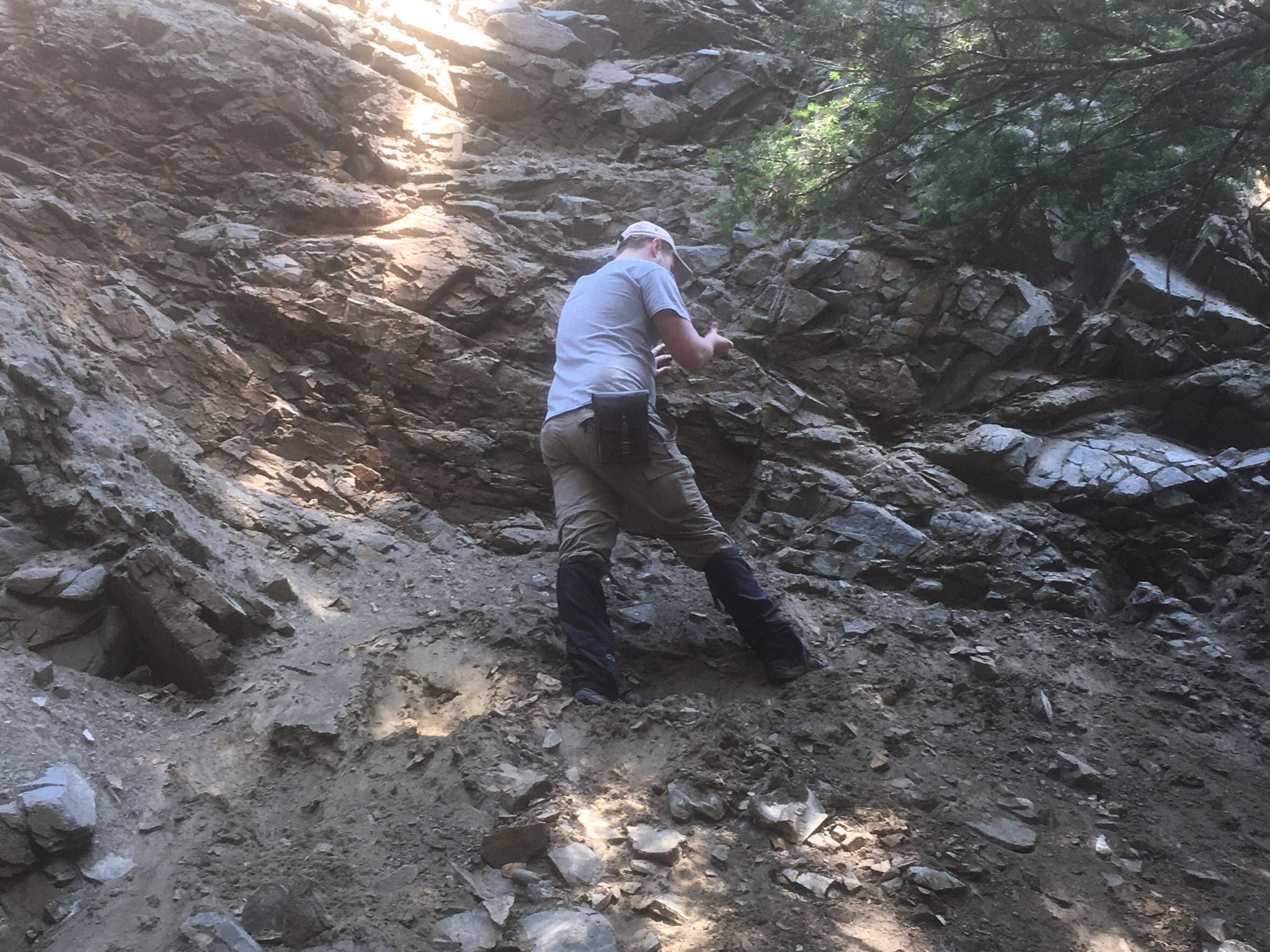 Montana Tech M.S. student Joel Dietrich measures flow-banding in rhyodacite lavas in the Elkhorn 7.5’ quadrangle