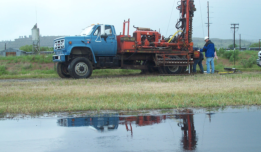 MBMG drill rig installing monitoring well adjacent to Columbus airport